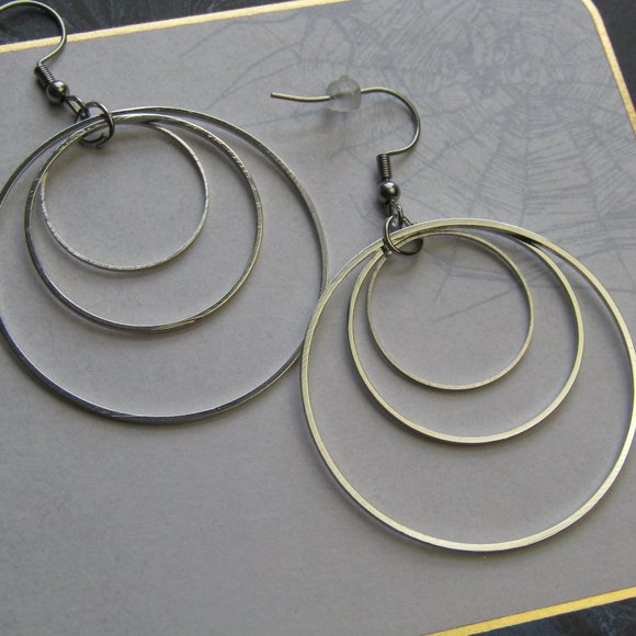 Minimalist Statement Piece Stainless Steel Hoop Dangle Elegant Geometric - Picture 2 of 2